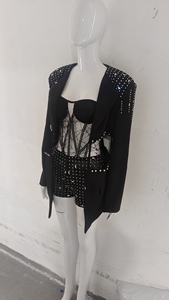 Completo da <span class=keywords><strong>Donna</strong></span> Due Pezzi di Alta Qualità con Giacca <span class=keywords><strong>Nera</strong></span> a Maniche Lunghe e Patchwork per Feste - Product Image 5