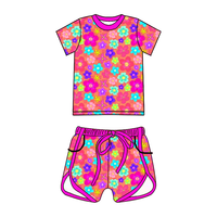Ensemble tendance 2 pièces pour bébés filles, impression personnalisée, vente en gros, ensemble de vêtements à manches courtes en toile, style motard