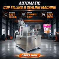 Machine de remplissage et de scellage rotative automatique pneumatique à 2 gobelets pour crème glacée, gelée, yaourt et boissons, haute efficacité