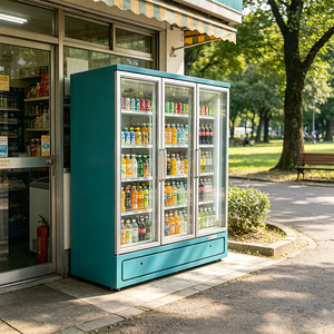Congélateur commercial à porte vitrée, réfrigérateur vertical à refroidissement par ventilateur pour boissons, vitrine de présentation, fournitures pour entrepôts et supermarchés - Product Image 1
