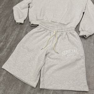 Custom Men Sweat <b>Suits</b> 2 Pieces Embroidery Double Zip Up Hoodie And <b>Shorts</b> Set French Terry Baggy Oversized Tracksuits For Men - Product Image 5