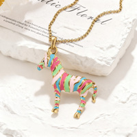 Goutte d'huile colorée zèbre cheval acier inoxydable plaqué or Vintage femmes pendentif forme animale breloques bracelet à bricoler soi-même collier