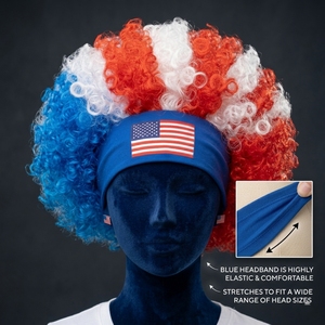 Perruque bouclée patriotique rouge, blanc et bleu, style afro, pour fête, fête de l'indépendance, costume de festival, pour adultes - Product Image 2