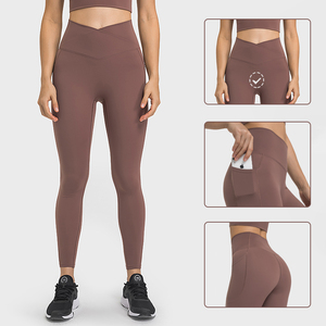 Collants de sport à taille croisée pour femmes, Leggings de Yoga de Fitness de course à pied sans ligne T avec poches doubles sur les côtés, nouvelle collection - Product Image 4