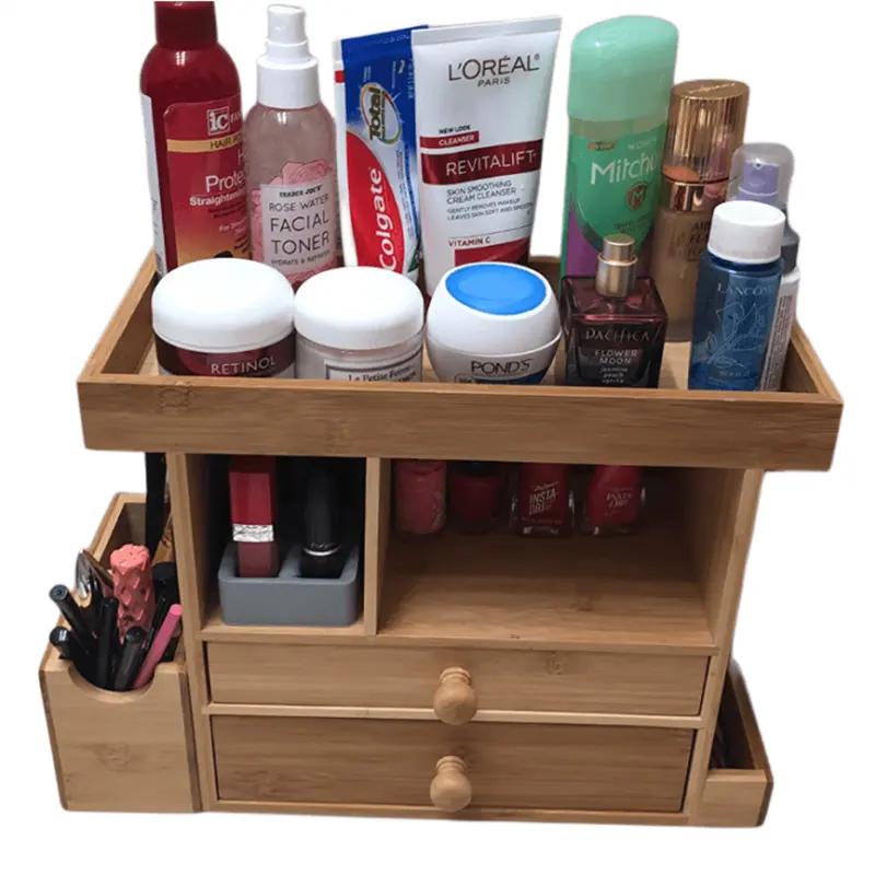 Organizador de joyas de maquillaje, caja de maquillaje multifunción, soporte de tocador, Baño, Dormitorio, escritorio, almacenamiento de cosméticos de madera
