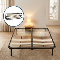 California King Modern Durable Strong Stainless Steel Wood Bed Frame Slat Platform for Upscale Condo Master Bedroom Home