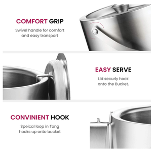 Cubos de hielo de doble pared de acero inoxidable, Barra Grande aislante, cubo de hielo, contenedor <span class=keywords><strong>con</strong></span> <span class=keywords><strong>tapa</strong></span> y pinzas, mango de transporte - Product Image 6