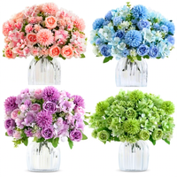 Buket Bunga Mawar Peony Buatan 7 Tangkai Grosir, Rumbai Plastik, Semi-Handmade untuk Dekorasi Pernikahan (Grosir)
