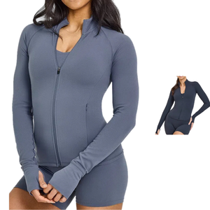 Haut de sport pour femme à manches longues, entièrement zippé, respirant, séchage rapide, moulant, pour fitness, course, yoga, entraînement, col montant, coupe ajustée - Product Image 1