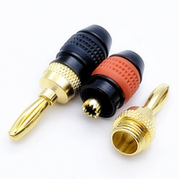 Connecteur audio haut-parleur mâle fiche banane 4mm en cuivre plaqué or avec anneaux noirs et rouges