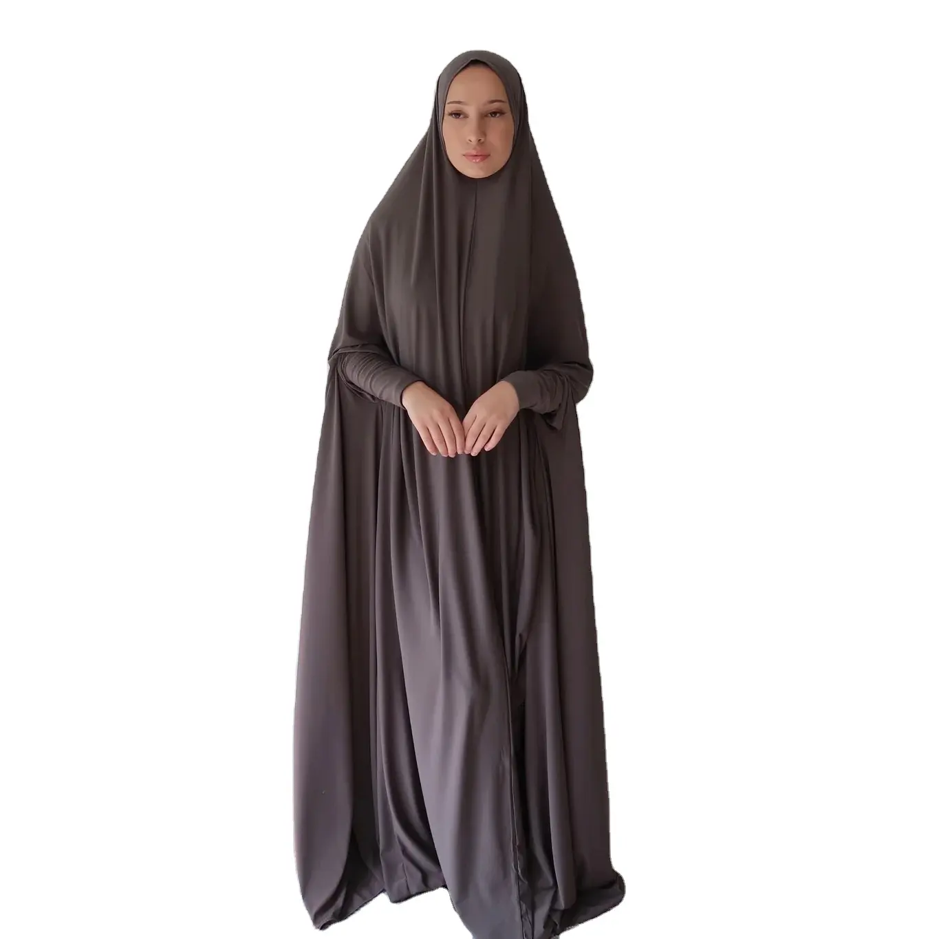 2023 Effen Kleur Plus Size Bat Stijl Moslim Vrouwen 1 Stuk Gebed Jilbab Khimar Islamitische Etnische Kleding Dubai Abaya Boerka