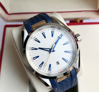 Montre-bracelet de luxe pour hommes d'affaires, mouvement automatique, boîtier en acier inoxydable, bracelet en caoutchouc bleu tressé