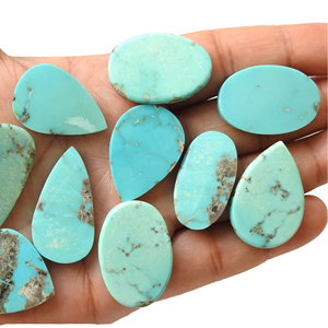 Turquoise naturelle cabochon, formes variées, pierres précieuses en vrac, bleu vert opaque, pierres matricielles pour la fabrication de bijoux - Product Image 1