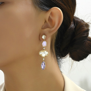 Fashion Dangle <b>Earrings</b> With Zircon And Pearl Inlay Geometric Design For Party Drop <b>Earrings</b> Stainless Steel Ear <b>Post</b> - Product Image 2
