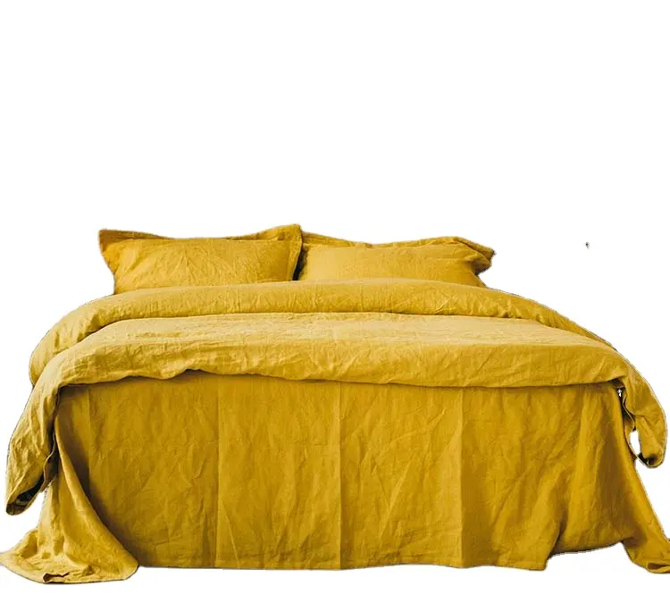 Tear Kháng Vintage Orange Màu Rửa Sạch Tinh Khiết 100% Linen Tấm Phẳng Tấm Ga Trải Giường Và Comforter