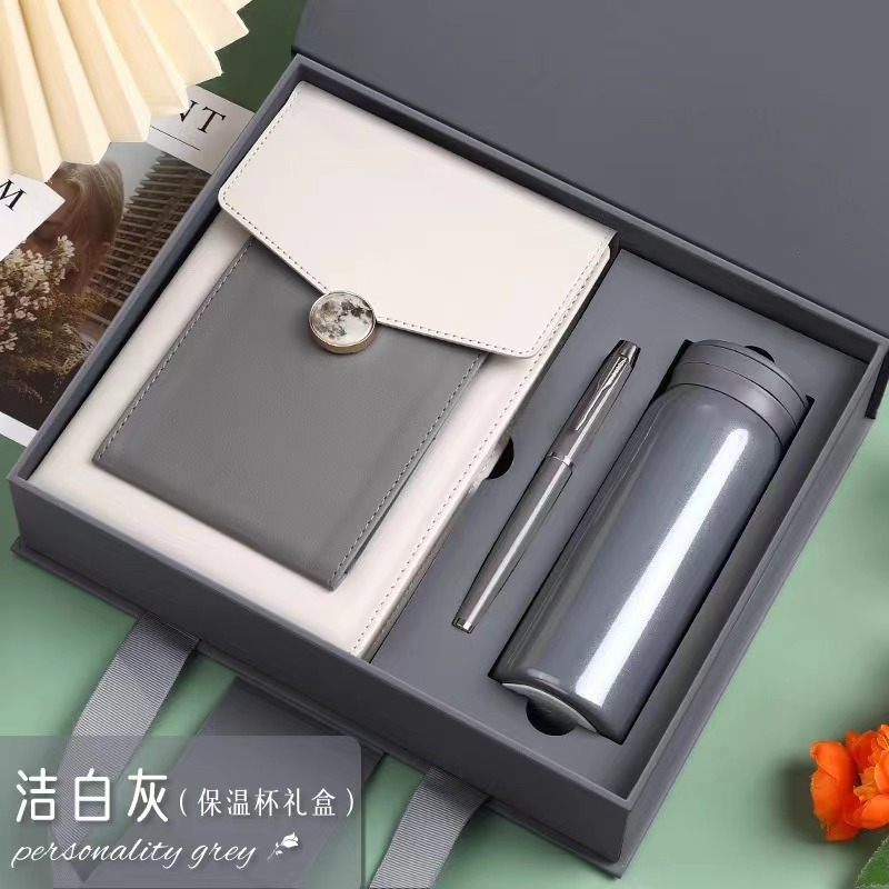 13014-a5 white gray thermos cup gift box