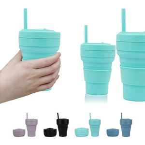 2024 New Foldable <b>Drink</b> Collapsible 350Ml Blue Bpa Free Silicone Water <b>Bottle</b> With <b>Straw</b> - Product Image 5