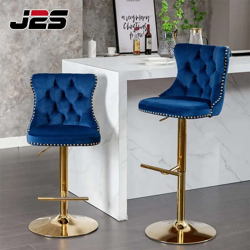 Modern Luxury Hotel Cafe Counter Frame Velvet Bar Chair Stool Metal Commercial Furniture Swivel Stools bar