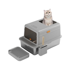 กระบะทรายแมว สแตนเลสทรงสี่เหลี่ยม ครึ่งปิด พร้อมที่เก็บที่ตักทรายสำหรับแมว - Product Image 3