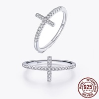 Exquisita Joyería de Plata de Ley S925, Anillo Cruzado Lateral con Circonita Cúbica, Anillos Apilables de Compromiso para Mujer, Fe, Esperanza, Amor