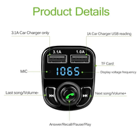 X8 pengisi daya mobil QC3.0 MP3 Player, adaptor pengisi daya Cepat USB ganda pengisi daya mobil pemancar FM