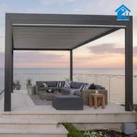 Pergola électrique extérieure Airfun Premium en MDF avec toit à lames orientables, imperméable, éco-responsable, pavillon pare-soleil, éclairage LED, revêtement poudré