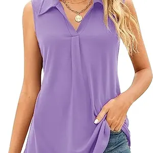 High Quality Summer Casual Zip Half Placket Chiffon Sleeveless womens Tank Tops