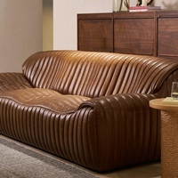 Canapé en cuir de style rétro américain, vintage, petit appartement, salon, trois places, mobilier design unique