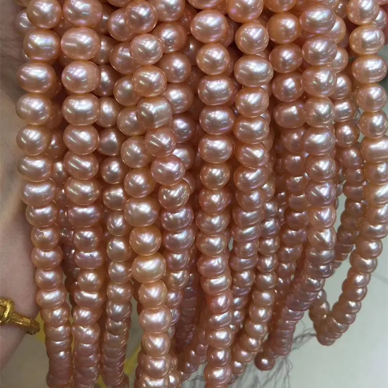 9-10mm Cheap Oval Colorful Pearl Beads Necklace Loose Freshwater Pearl Strand