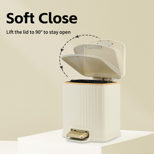 Poubelle de petite taille pour la maison, 1,3 gallon, couvercle à fermeture lente, poubelle à pédale, poubelle esthétique en relief pour le bureau, la chambre à coucher, la cuisine, crème - Product Image 2
