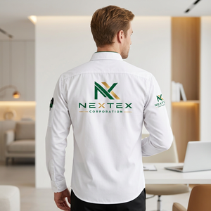 Chemise d'uniforme d'entreprise pour homme, chemise de travail blanche en coton respirant à manches longues avec impression de logo, mode professionnelle - Product Image 2