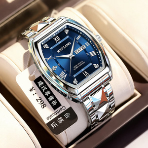 Montre-bracelet à quartz pour homme, lumineuse, de forme tonneau, élégante, avec calendrier, au design professionnel et de grande valeur. - Product Image 3