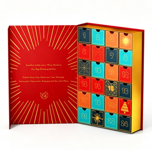 Custom Red Book Shaped Advent Calendar <b>Box</b> with Drawers Rigid Cardboard Mystery Gift Packaging for <b>Christmas</b> Wholesale supplier - Product Image 1