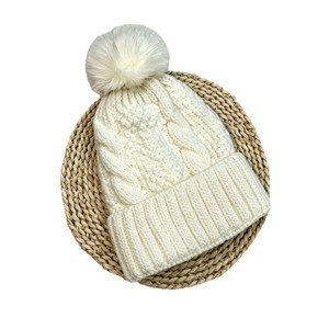 Chapeau d'hiver en tricot jacquard brodé avec <span class=keywords><strong>pompon</strong></span>, couronne arrondie - Chapeau polyvalent chaud de couleur unie pour <span class=keywords><strong>femme</strong></span> adulte, doublé en polaire - Product Image 5