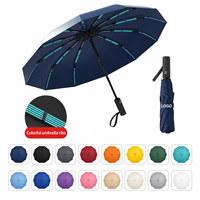 Parapluie pliant compact personnalisé avec logo, 25 pouces, automatique, 12 baleines en fibre de verre, multi-baleines, anti-tempête, coupe-vent, en tissu pongé 210T