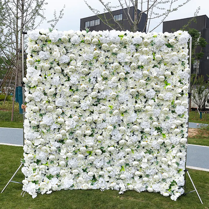 結婚式の装飾のための8ftx8ftカスタマイズされた3Dロールアップ白い花の壁の背景