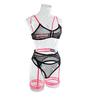 Conjunto de Lencería Sexy de 3 Piezas para Mujer Adulta, <span class=keywords><strong>Sujetador</strong></span> y Bragas Transparentes de Malla con Liga - Product Image 4