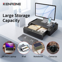 KENRONE Support de moniteur de bureau multifonctionnel avec tiroir à verrouillage sécurisé, poignée de transport et câble antivol pour la maison, le bureau et les entreprises