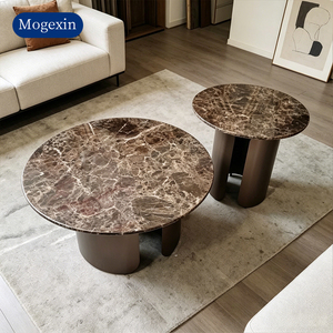 Table d'appoint ronde moderne en marbre foncé avec base en métal bronze pour salon, chambre d'hôtel, appartement, table d'appoint décorative - Product Image 2