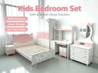 Ensemble de chambre d'enfant rose avec nœud papillon et puzzle bleu, suite complète pour chambre d'enfant avec lit, armoire, bureau, table de chevet pour garçons et filles