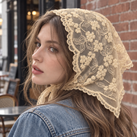 Petit foulard triangulaire en maille tricotée à motif floral, voile transparent, bandana, couvre-cheveux, cache-cou pour femme, usage quotidien