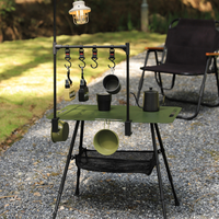 Table de camping IGT multifonctionnelle portable en aluminium pliable et réglable, bureau tactique d'extérieur avec rangement en maille pour barbecue