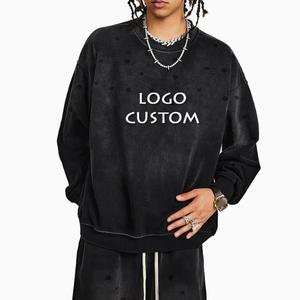 Felpa da Uomo in Poliestere/Cotone con Sfumature Sfumate, Lavaggio Acido, Girocollo Oversize, Maniche Raglan Lunghe, Stile Vintage Streetwear - Product Image 5
