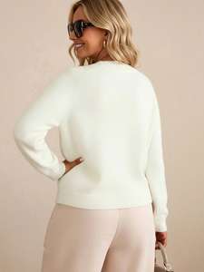 Trending Anti-Wrinkle Casual Teddy Bear White Sweater for Coffee Date and Daily Outfit Soft Texture Knitted Pullover <strong>Jumper</strong> Top - Product Image 5