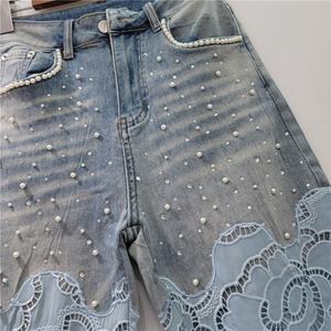 Pantalones Vaqueros Casuales de Moda para Mujer, Cintura Alta, Elásticos, con Perlas y Plumas, Desgarrados - Product Image 2