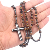 Nouvelle Mode Simple Croix Pendentif Collier avec Long Noir Flash Mat Agate Gallstone Style Religieux Chandail Chaîne Accessoires