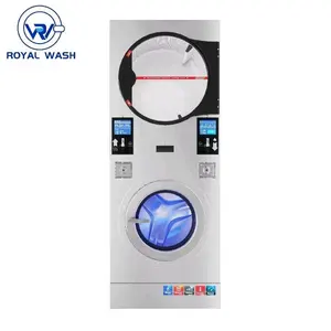 10kg to 22kg Royal Wash coin or card controller Commercial Fully Automatic Stack Washer Dryer with 7.0 intelligent touch screen