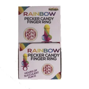 Fabriek Op Maat Gemaakt Fancy Sexy Candy Penis Vorm Ring Suikerring Snoep Individueel Verpakt Gemakkelijk Te Dragen Hard Candy Regenboog