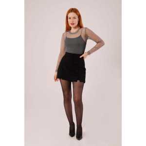 Wholesale Black Mini <b>Skirt</b> <b>with</b> <b>Slit</b> Detail Short Cotton-Chiffon Wrap and <b>Pencil</b> Styles Formal Plain Design - Product Image 4