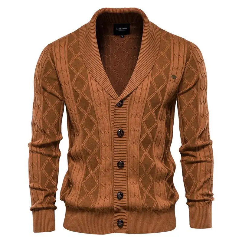 Winter 100% cotton cardigan men's jacket v neck button warm knit sweater men
